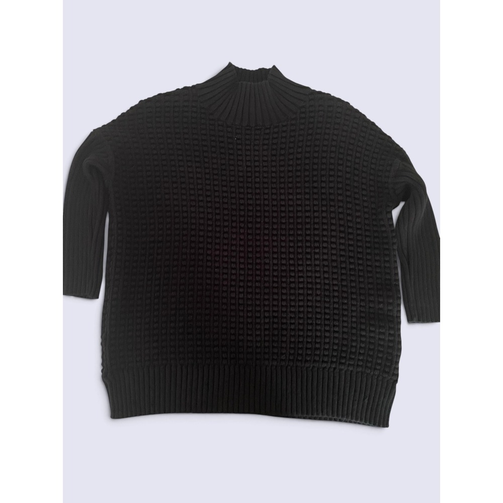 French Connection Black Cotton Mock Neck Popcorn Knit Sweater M Minimalist Prep